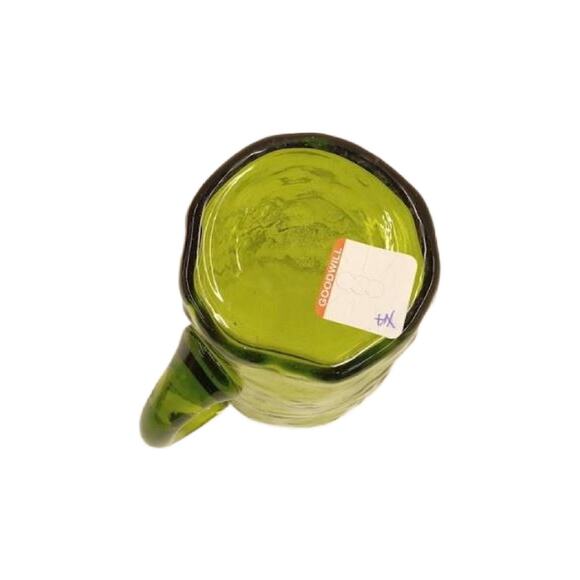 Vintage Green Crinkle Glass Pitcher by Morgantown Glass, Tijuana Pattern - Picture 2 of 6